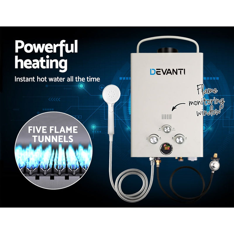 Devanti Outdoor Gas Hot Water Heater Portable Camping Shower 12V Pump Grey - Payday Deals
