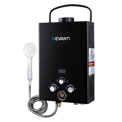 Devanti Outdoor Portable Gas Water Heater 8LPM Camping Shower Black - Payday Deals