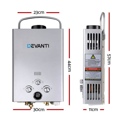 Devanti Outdoor Portable Gas Water Heater 8LPM Camping Shower Silver - Payday Deals