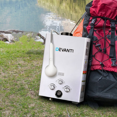 Devanti Outdoor Gas Water Heater Portable Camping Shower 12V Pump Silver - Payday Deals