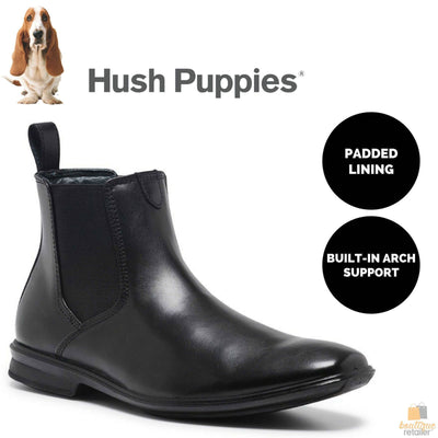 Men's HUSH PUPPIES CHELSEA Leather Boots Shoes Slip On Work Comfort - EW