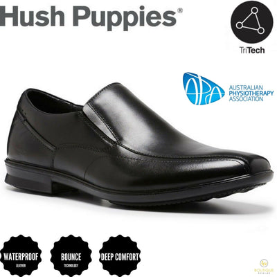 HUSH PUPPIES Callan Mens Leather Shoes Slip On Dress Business Work - EE
