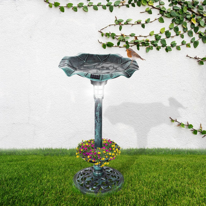 PaWz Bird Bath Feeder Feeding Food Station Ornamental Solar Light Outdoor Garden - Payday Deals