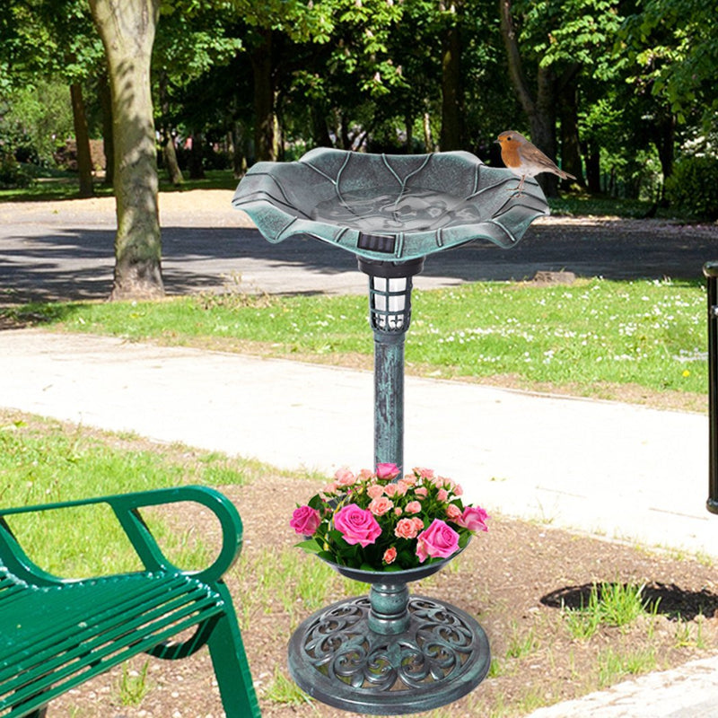 PaWz Bird Bath Feeder Feeding Food Station Ornamental Solar Light Outdoor Garden - Payday Deals