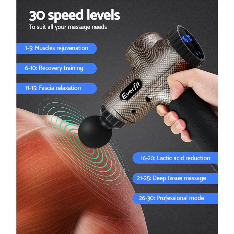 Everfit Massage Gun 6 Heads Massager Electric LCD Vibration Relief Percussion - Payday Deals