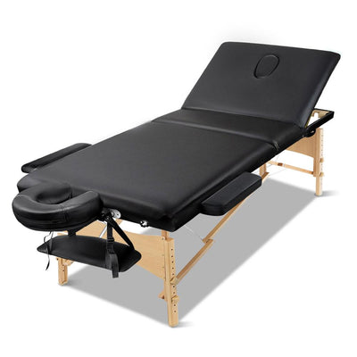 Zenses 75cm Wide Portable Wooden Massage Table 3 Fold Treatment Beauty Therapy Black - Payday Deals