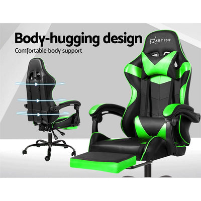 Artiss Office Chair Gaming Chair Computer Chairs Recliner PU Leather Seat Armrest Footrest Black Green - Payday Deals