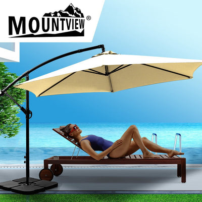 3M Outdoor Umbrella Cantilever Umbrellas Base Stand UV Shade Garden Patio Beach - Payday Deals