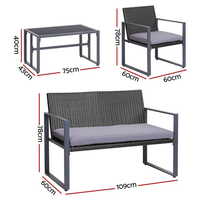 Gardeon 4PC Outdoor Furniture Patio Table Chair Black - Payday Deals