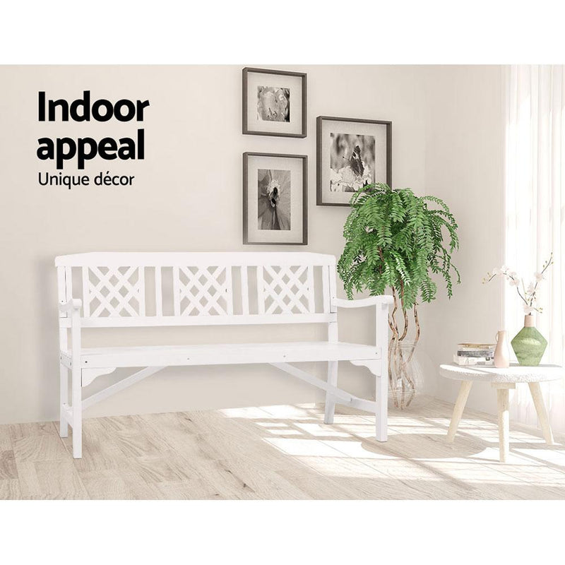 Gardeon Wooden Garden Bench 3 Seat Patio Furniture Timber Outdoor Lounge Chair White - Payday Deals