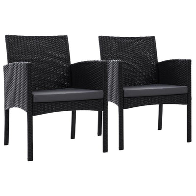 Set of 2 Outdoor Bistro Chairs Patio Furniture Dining Chair Wicker Garden Cushion Gardeon - Payday Deals