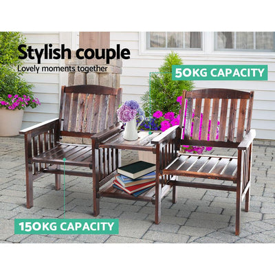 Gardeon Garden Bench Chair Table Loveseat Wooden Outdoor Furniture Patio Park Charcoal Brown - Payday Deals