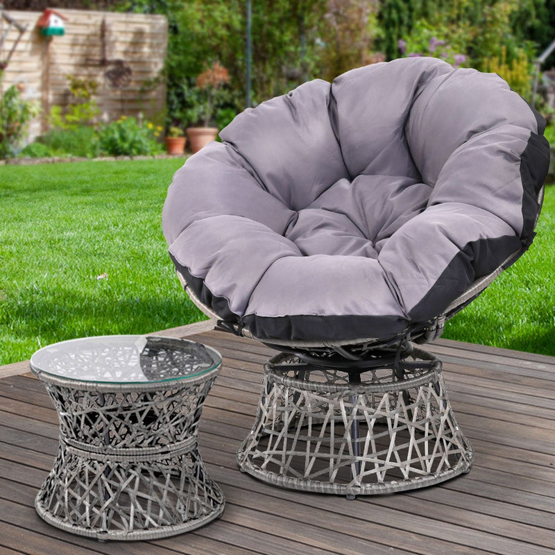 Gardeon Outdoor Papasan Chairs Table Lounge Setting Patio Furniture Wicker Grey - Payday Deals
