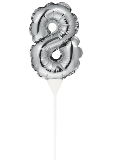 Silver Self-Inflating Number 8 Balloon Cake Topper