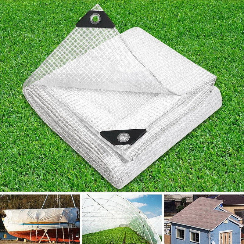 Instahut 3x4m Tarp Camping Tarps Poly Tarpaulin Heavy Duty Cover 135gsm Clear - Payday Deals