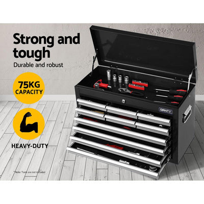 Giantz 10-Drawer Tool Box Chest Cabinet Garage Storage Toolbox Black Silver - Payday Deals