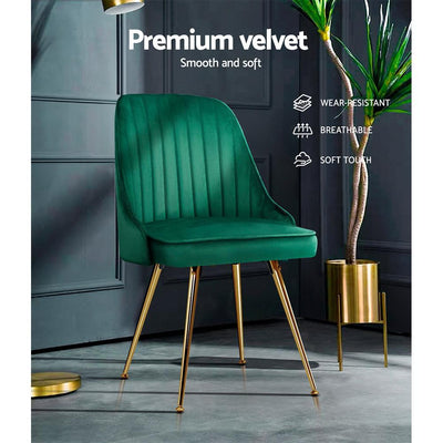 Artiss Set of 2 Dining Chairs Retro Chair Cafe Kitchen Modern Metal Legs Velvet Green - Payday Deals