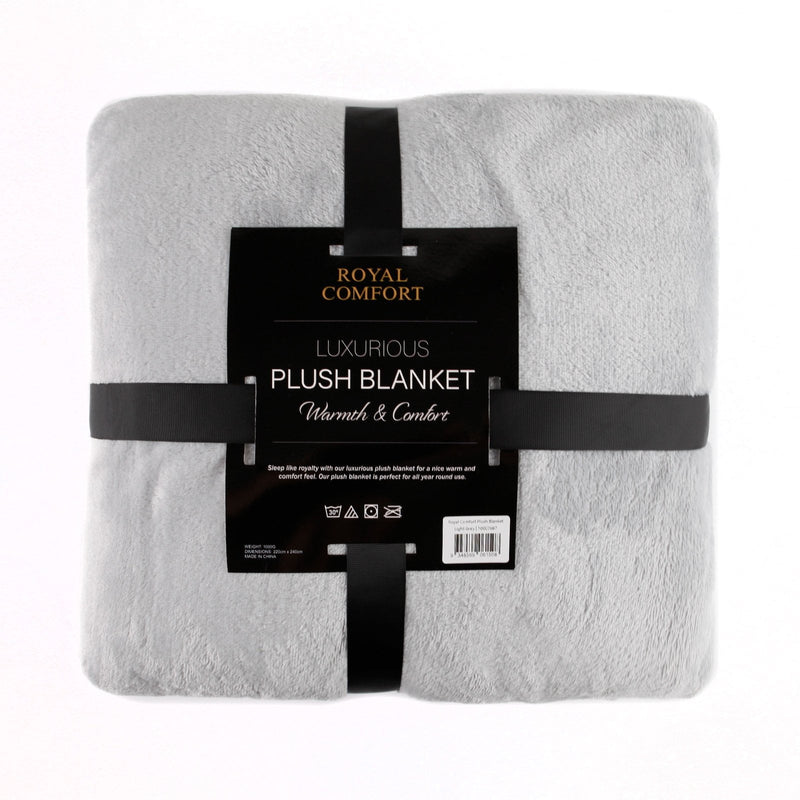 Royal Comfort Plush Blanket Throw Warm Soft Super Soft Large 220cm x 240cm - Light Grey - Payday Deals