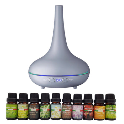 Milano Aroma Diffuser Set With 10 Pack Diffuser Oils Humidifier Aromatherapy - Matt Grey - Payday Deals