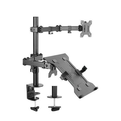 Brateck Monitor Stand Economical Double Joint Articulating Steel Monitor Arm with Laptop Holder Fit Most 13'-32' Monitors, Up to 8kg/Screen