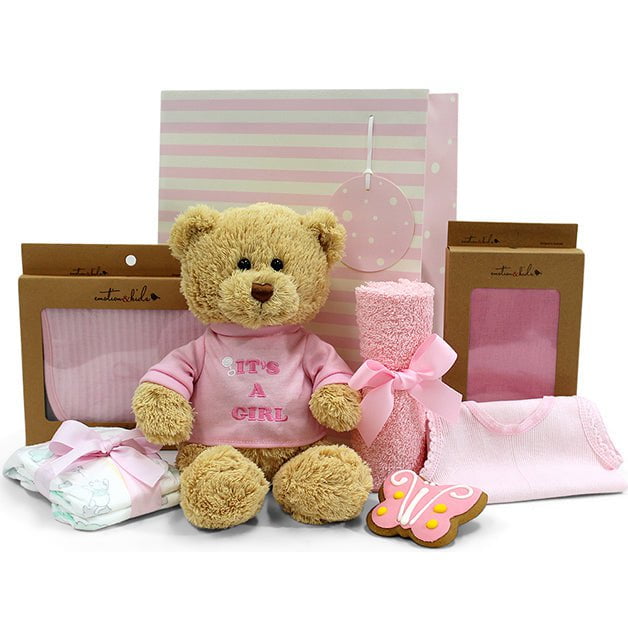 Newborn Baby Girl Gift with Plush Teddy &