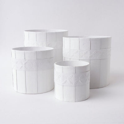 Tree Stripes Leather Look Cylinder Pot - White (Large)
