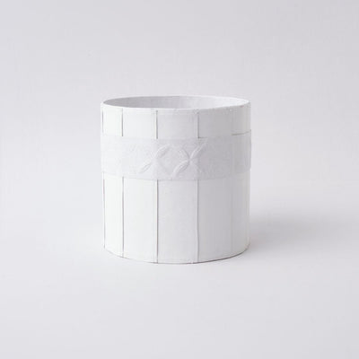 Tree Stripes Leather Look Cylinder Pot - White (Large)