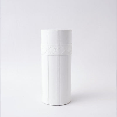 Tree Stripes Leather Look Cylinder Vase - White Payday Deals
