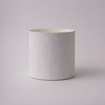 Tree Stripes Cylinder Pot Diwali - White (Medium)