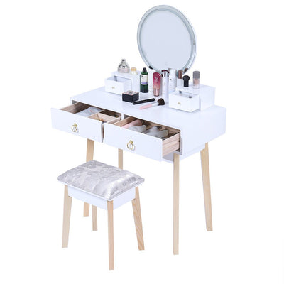 Dressing Vanity Table Stool Set with Make-up LED Lighted Mirror &#8211; White