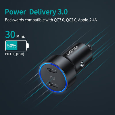 CHOETECH C0054 2-Port 40W USB-C Car Charger Adapter - Payday Deals