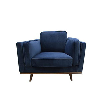 Single Seater Armchair Sofa Modern Lounge Accent Chair in Soft Blue Velvet with Wooden Frame - Payday Deals