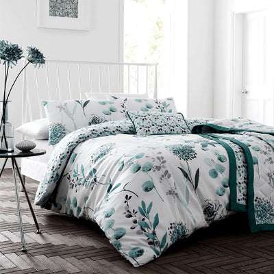 Ink Floral Teal Quilt Cover Set Double