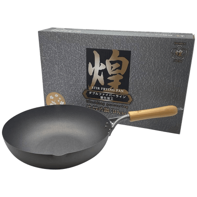 Kirameki Premium Cast Iron Nitriding Processing Stir-fry Wok (Made in Japan) - 30cm