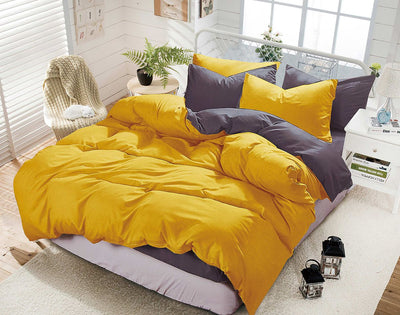 1000TC Reversible Super King Size Yellow and Grey Duvet Doona Quilt Cover Set
