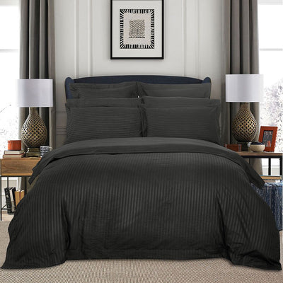 1000TC Ultra Soft Striped King Size Charcoal Duvet Doona Quilt Cover Set