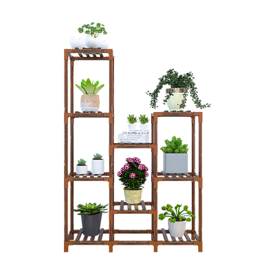 Indoor Outdoor Garden Plant Stand Planter Flower Pot Shelf Wooden Shelving - 9 Shelves