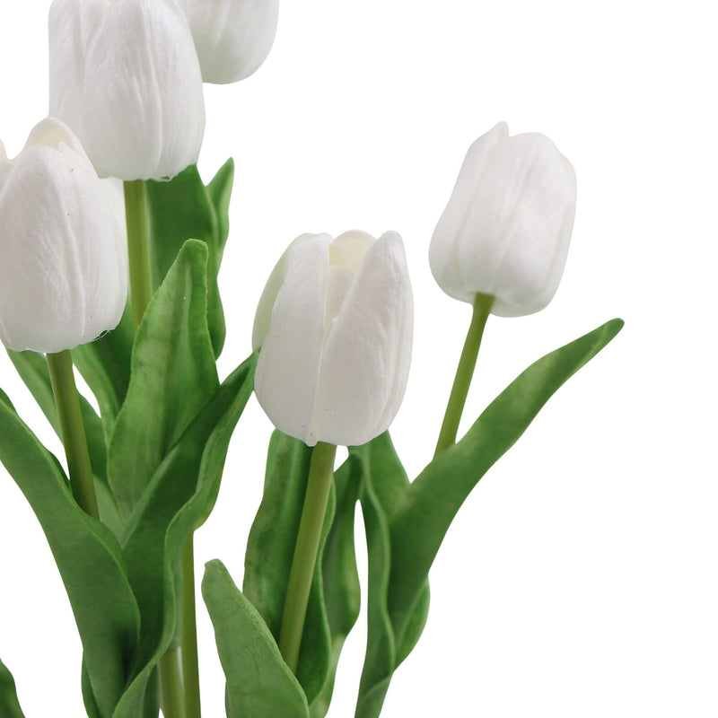 Flowering White Artificial Tulip Plant Arrangement With Ceramic Bowl 35cm - Payday Deals