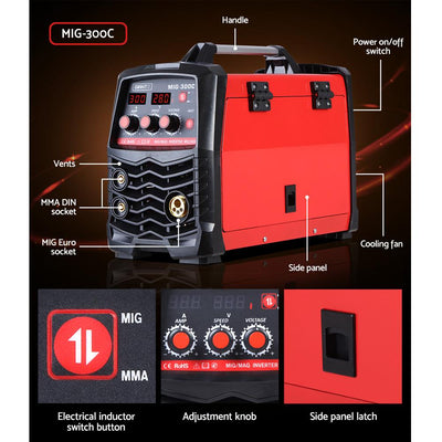 Giantz 300 Amp Inverter Welder DC MIG MMA Gas Gasless Welding Machine Portable - Payday Deals
