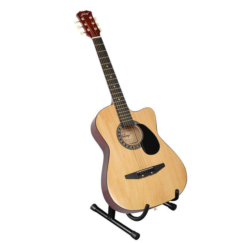  Acoustic Cutaway Guitar Natural w/ Steel String Stand Strap