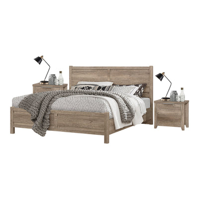 Alice 3 Pieces Bedroom Suite Natural Wood Like MDF Structure Queen Size Oak Colour Bed, Bedside Table