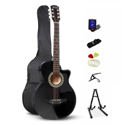 38 Inch Wooden Acoustic Guitar Set- Black