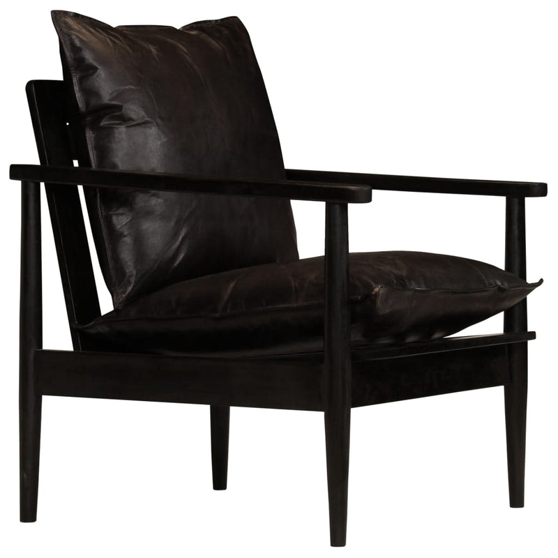 Armchair Black Real Leather with Solid Wood Acacia Payday Deals