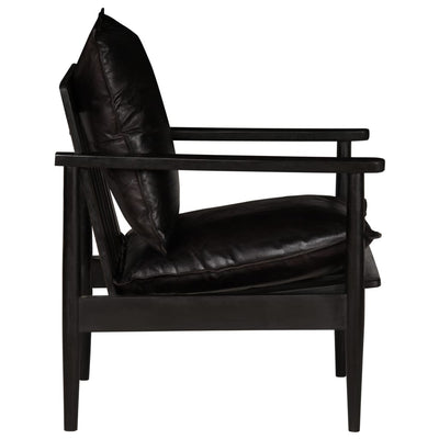 Armchair Black Real Leather with Solid Wood Acacia Payday Deals