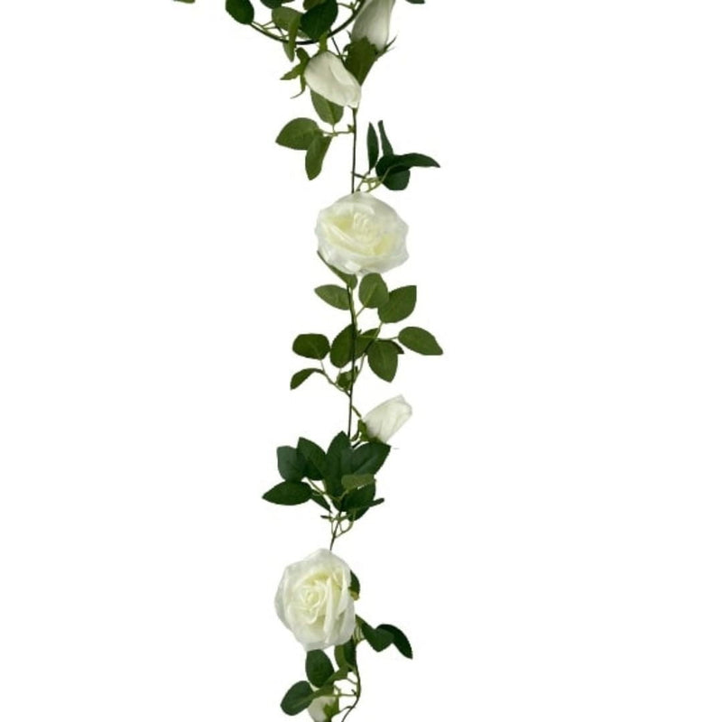Artificial White Rose Garland 190cm Payday Deals