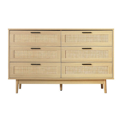 Artiss 6 Chest of Drawers Rattan Tallboy Cabinet Bedroom Clothes Storage Wood Payday Deals