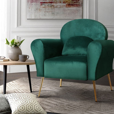 Artiss Armchair Lounge Chair Accent Armchairs Chairs Sofa Green Cushion Velvet Payday Deals