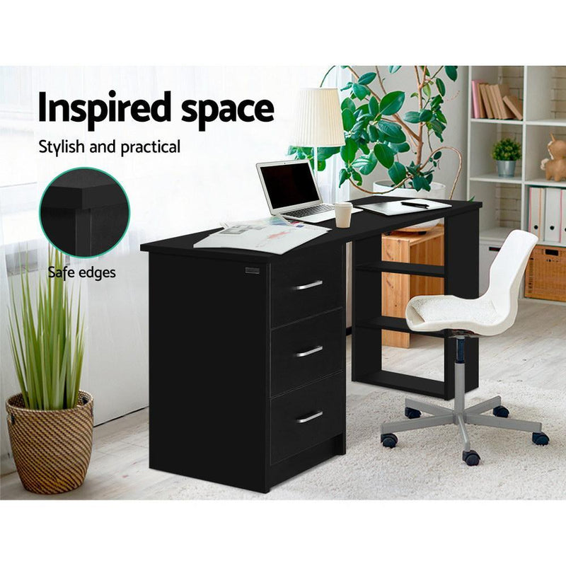 Artiss Office Computer Desk Student Study Table Workstation 3 Drawers 120cm Black Payday Deals