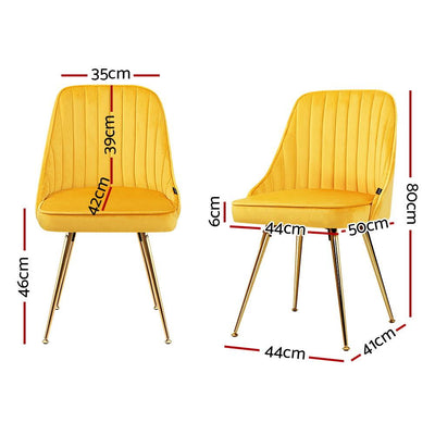 Artiss Set of 2 Dining Chairs Retro Chair Cafe Kitchen Modern Metal Legs Velvet Yellow Payday Deals