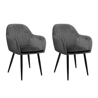 Artiss Set of 2 Dining Chairs Retro Chair Metal Legs Replica Armchair Velvet Grey Payday Deals